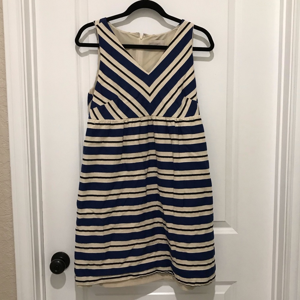 Loft cream and navy blue dress